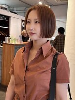 マカロニコースト(macaroni coast) 前髪なしミニボブワンレンボブオレンジベージュカラー