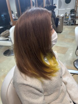 牛若丸ジャパン(Japan) インナーカラー　イエロー×アッシュブラウン