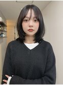 韓国レイヤーミディアム◎暗髪グレージュ・ボブ・黒髪・縮毛矯正