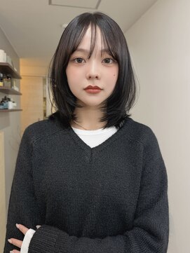 韓国レイヤーミディアム◎暗髪グレージュ・ボブ・黒髪・縮毛矯正