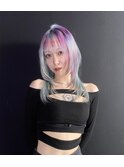ロングウルフ　デザインカラー　ウルフカッレイヤーカット