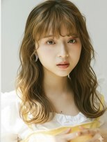 リル バイ フレイムス 川口(Lilou by Frames)&nbsp;透明感ベージュ20代30代◎前髪あり大人可愛いウェーブロング川口