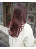 ロングレイヤー 韓国風ピンクレッド
