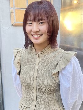 ラミエバイメルト 下北沢(lamie by melt) 切りっぱなしボブ外ハネ顔まわりレイヤーピンクブラウン秋/毛利