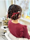推し活 ファンミ 量産型 編み込みお団子ツインメリボンアクセ