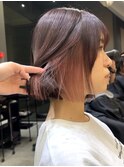 ボブ 切りっぱなしボブ インナーカラー