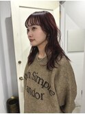 暖色レッドブラウンカラー顔周りレイヤーカット