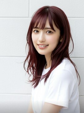 ファクトリーファイブ(Factory5) 小顔レイヤーロングレッド20代30代40代くびれミディ韓国ヘア