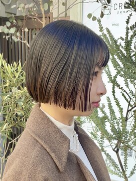 ゼスト クレス(ZEST Cres) 【cres奈佳子】オリーブグレージュ×切りっぱなしショートボブ