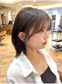 シアーグレージュ 顔まわりカット もみれ毛 外ハネミディアム
