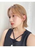 前髪長め切りっぱなしボブ/外ハネ/ミルキーベージュ[横浜駅]