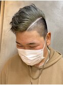 震災刈りフェード剃り込みケアブリーチライムグリーンショート