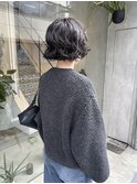 ボブパーマ 透明感カラー ブルーパープル ウェーブスタイル