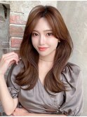 シャギーレイヤー韓国ワンホンヘアシースルーぱっつん前髪