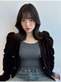 くびれミディアム/小顔見せレイヤー/透け感前髪/艶感ブラウン