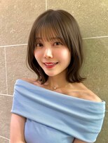 サンド ミュウ 横浜店(sand mieu)&nbsp;くすみアッシュ ゆるめカール x ボブ(20代向け) 外ハネ