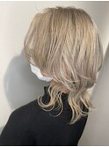 ダブルカラー_マロンベージュ Aラインボブ かきあげ
