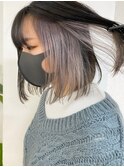 ショートボブ韓国丸みショートカットミルクティーインナーカラー