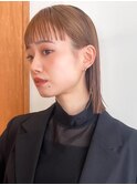 顔周りレイヤーカットくびれヘアミルクティーベージュカラー