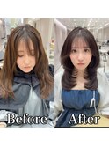 イメチェン小顔前髪顔まわりカットミディアムレイヤーロング