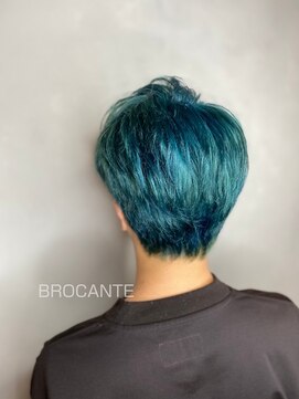 ラトリエ ブロカント 立川北口店(L'atelier BROCANTE) 派手髪 ブルー メンズ ショート エメラルドグリーン wカラー