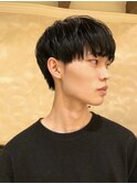 韓国風マッシュショート ウルフ アッシュブラック ツーブロック