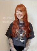 ブリーチ ダブルカラー オレンジ ロング 波巻き