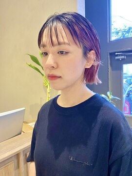 フェンヘアーアイス 中目黒(Fen.hair ici) 大人可愛い丸みボブピンクブラウン切りっぱなしボブ