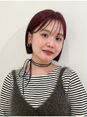 春カラー　チェリーレッド　ミニボブ　切りっぱなしボブ　丸顔