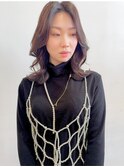 韓国風くびれヘア/ミディアムレイヤー　透明感ブラウン