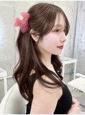 韓国ハーフアップ＊結んでも可愛い顔周りカットピンクブラウン