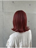 ツヤ髪レッドオレンジ赤髪暖色系派手髪 外ハネショートミディ
