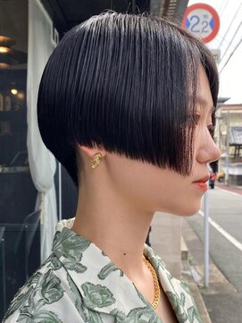 カムジーヘッド(COMEGHEAD) 切りっぱなしボブ透明感ショコラベージュ丸みショート韓国20代