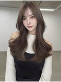 レイヤーカット 顔周りカット 韓国ヘア くびれヘア グレージュ