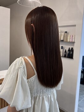 ポジ(poji) 艶髪　ピンクベージュ　髪質改善　質感ストレート　顔周りカット
