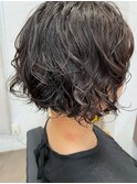 【中目黒】黒髪前下がりショートボブパーマ☆ウェーブパーマ