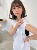 韓国くびれミディ ボブルフ ショコラベージュ ベビーバング