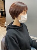 丸みショート×ピンクベージュ