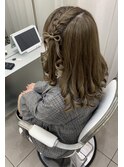 ヘアセット/量産型ヘアメ/サイド編み込みリボンヘアメ