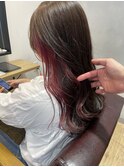 【堀惠】インナーカラーイヤリングカラーレッドピンクロング