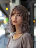こなれミディボブルフネビージュ小顔ワンレンハイトーンカラー