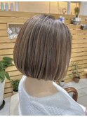 30代40代大人可愛い小顔切りっぱなしボブハイライト白髪染め
