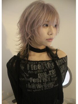 オルン(ORGN.) ロングウルフ ハッシュカット ハイトーン ブリーチ ウルフ