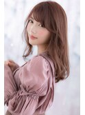 くすみピンクグレージュ☆斜めバング外国人風ラブロングb