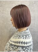 ボブ　ブリーチカラー　ピンクブラウン