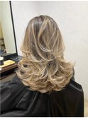 balayage × butterfly cut