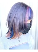 ハイトーン/個性的/派手髪/デザインウルフカラー/シルバーカラー