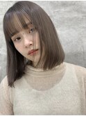 グレーベージュ/黒髪前髪パーマ/アッシュブラック