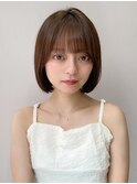 前髪 ボブ 小顔 イメチェン ピンクベージュ"