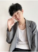 マッシュパーマアッシュブラックメンズライクマッシュショート